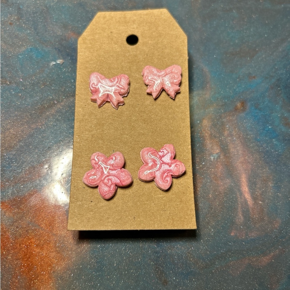 Pink biw and Flower Earrings Set NWOT